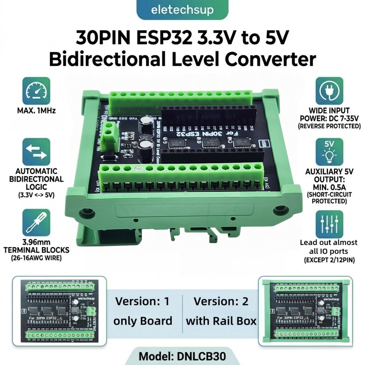 محول ESP32 30P DIN Rail، محول  - مراجعة Level Shifter 3.3V وسعره