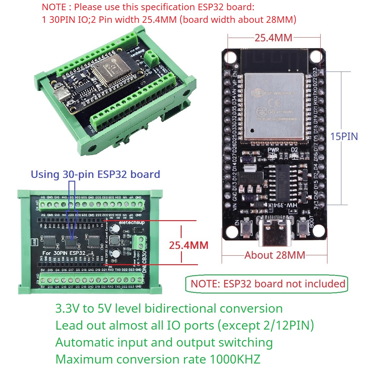 محول ESP32 30P DIN Rail، محول  - مراجعة Level Shifter 3.3V وسعره